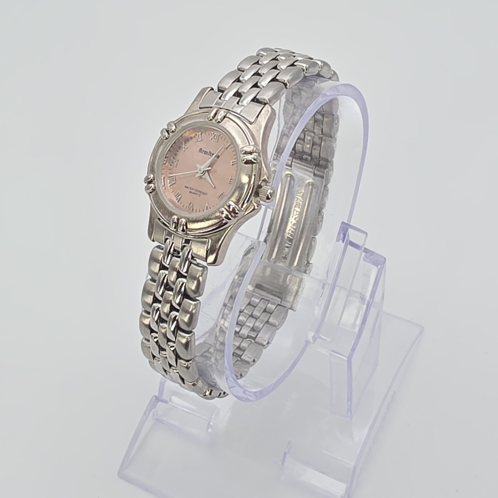 Vtg Ladies ARMITRON Watch Pink Dial Stainless Steel New Battery FREE $HIPPING!! - Picture 4 of 12